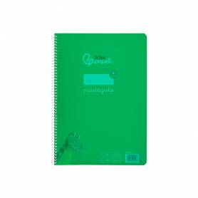 Cuaderno espiral liderpapel din a4 pautaguia tapa plastico80h 90gr cuadro pautado 4mm con margen color verde - BE37