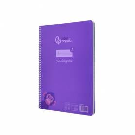 Cuaderno espiral liderpapel din a4 pautaguia tapa plastico80h 90gr cuadro pautado 4mm con margen color lila - BE38