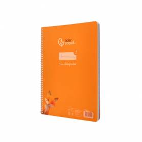 Cuaderno espiral liderpapel din a4 pautaguia tapa plastico80h 90gr cuadro pautado 4mm con margen color naranja - BE64