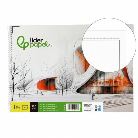 Bloc dibujo liderpapel lineal vanguardia 230x325mm 20 hojas 130g m2 con recuadro perforado - DL19