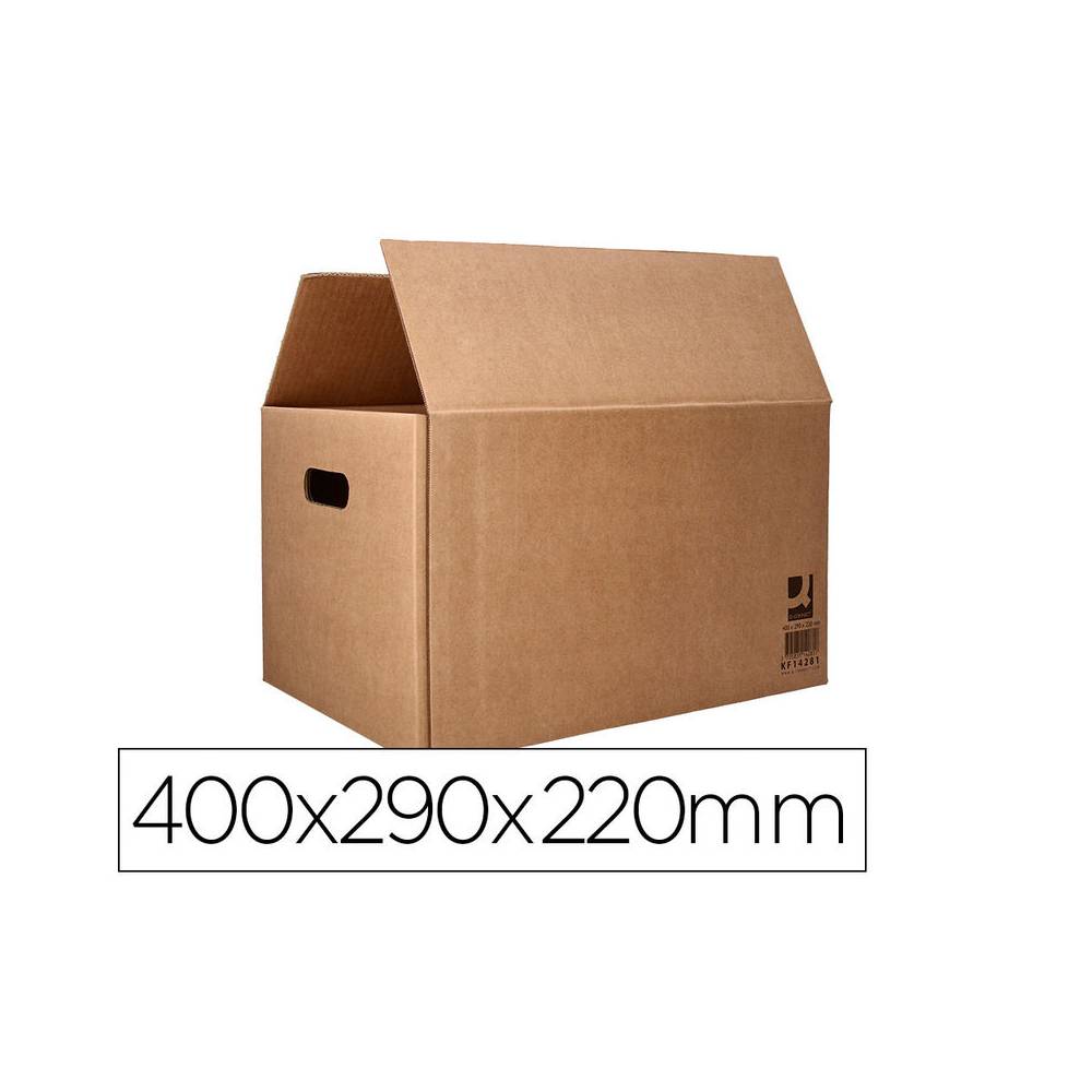 Caja para embalar q-connect americana con asas carton reciclado canal simple 5 mm color kraft 400x290x220 mm - KF14281