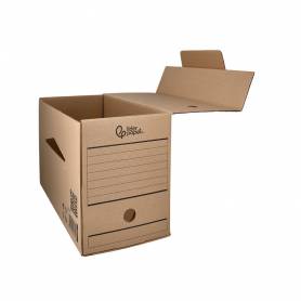 Caja archivo definitivo liderpapel folio doble ancho carton reciclado 400g m2 lomo 200 mm kraft 367x200x251 mm - DF25