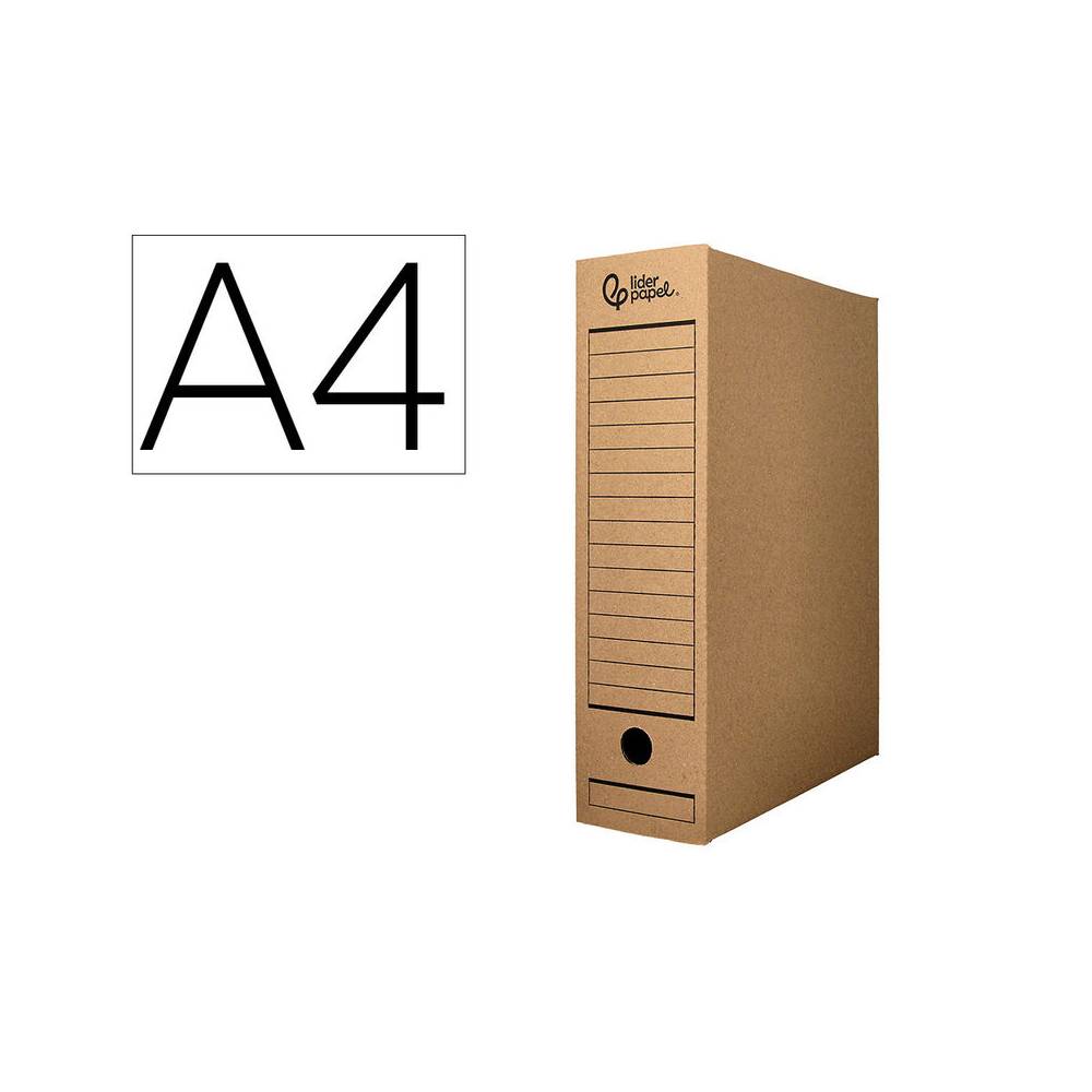 Caja archivo definitivo liderpapel din a4 carton reciclado 325g m2 lomo 82 mm kraft 325x82x250 mm - DF27