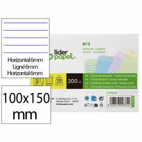 Tarjeta liderpapel para estudiar rayada cartulina de colores 170 gr m2 100x150mm paquete de 200 unidades - TC01