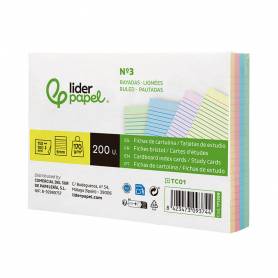 Tarjeta liderpapel para estudiar rayada cartulina de colores 170 gr m2 100x150mm paquete de 200 unidades - TC01