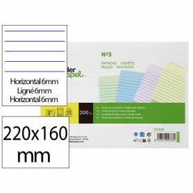 Tarjeta liderpapel para estudiar rayada cartulina de colores 170 gr m2 160x220mm paquete de 200 unidades - TC05