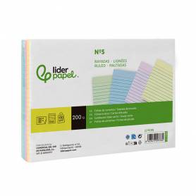 Tarjeta liderpapel para estudiar rayada cartulina de colores 170 gr m2 160x220mm paquete de 200 unidades - TC05