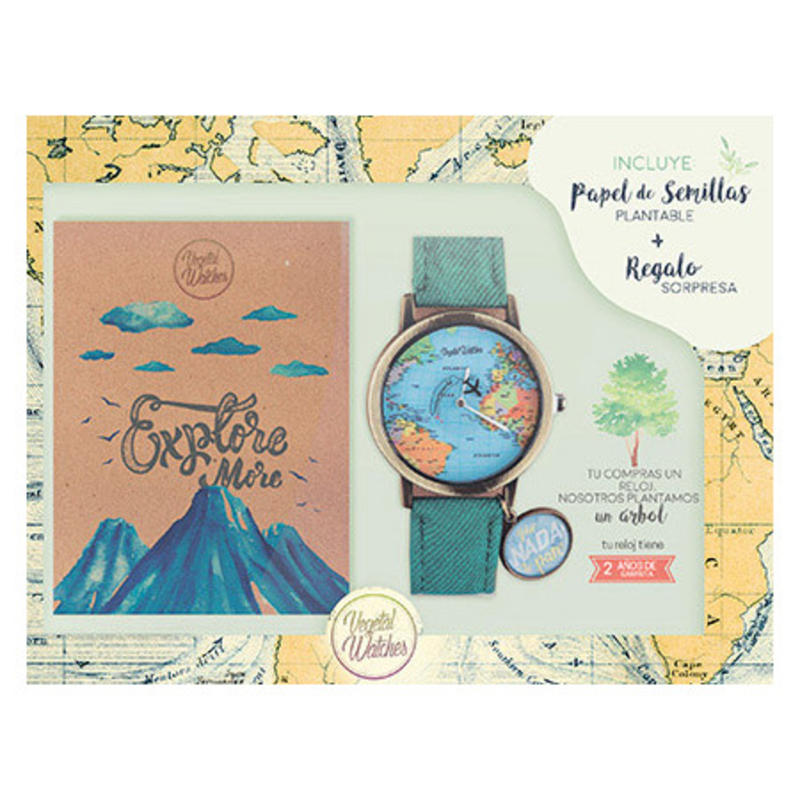 Pack ecologico vegetal watches reloj + libreta papel reciclado + papel semilla plantable + arbol plantado +