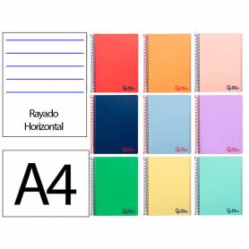 Cuaderno espiral liderpapel a4 micro wonder tapa plastico 120h 90 gr horizontal 5 bandas 4 taladros colores - BA37