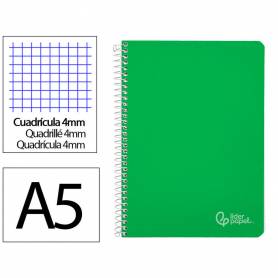 Cuaderno espiral liderpapel din a5 witty tapa dura 80h 90gr cuadro 4mm con margen color verde - BC25