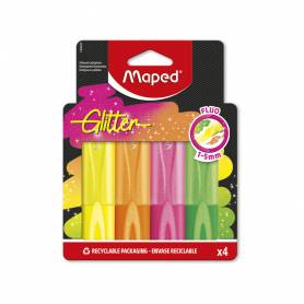 Rotulador maped fluorescente glitter blister de 4 unidades colores surtidos - 740247