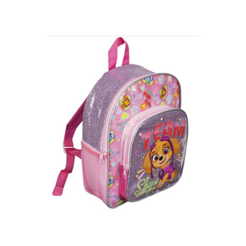 Cartera escolar patrulla canina niña mochila purpurina 31x24x9 cm