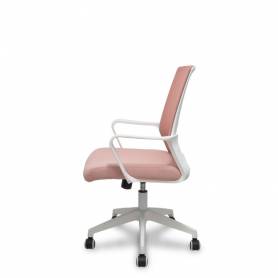 Silla Ergo535 blanca basculante respaldo malla rosa asiento tela rosa ruedas nailon