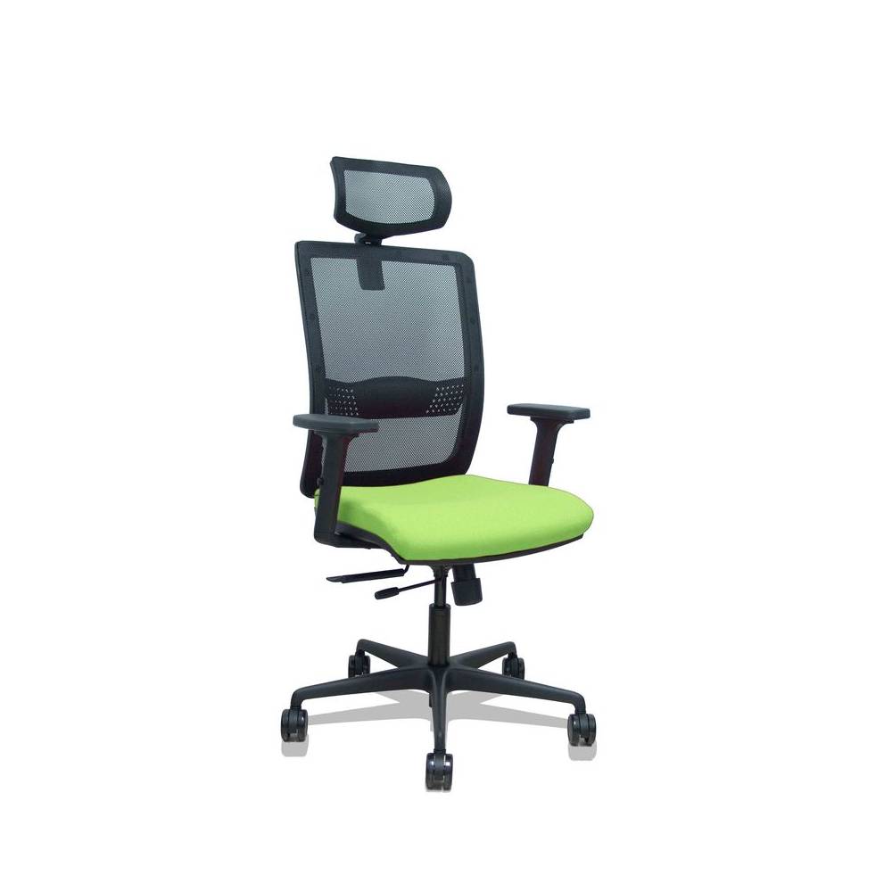 Silla Haches traslack malla negra asiento bali pistacho brazos 2D ruedas 65mm cabecero regulable
