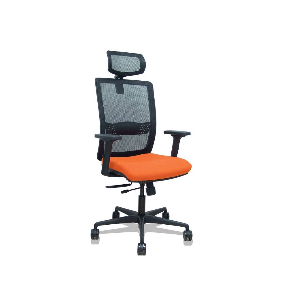 Silla Haches traslack malla negra asiento bali naranja brazos 2D ruedas 65mm cabecero regulable