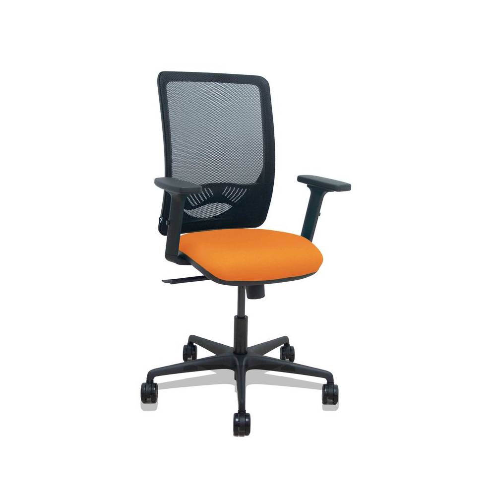 Silla Zulema sincro malla negra asiento bali naranja brazos 2D ruedas 65mm