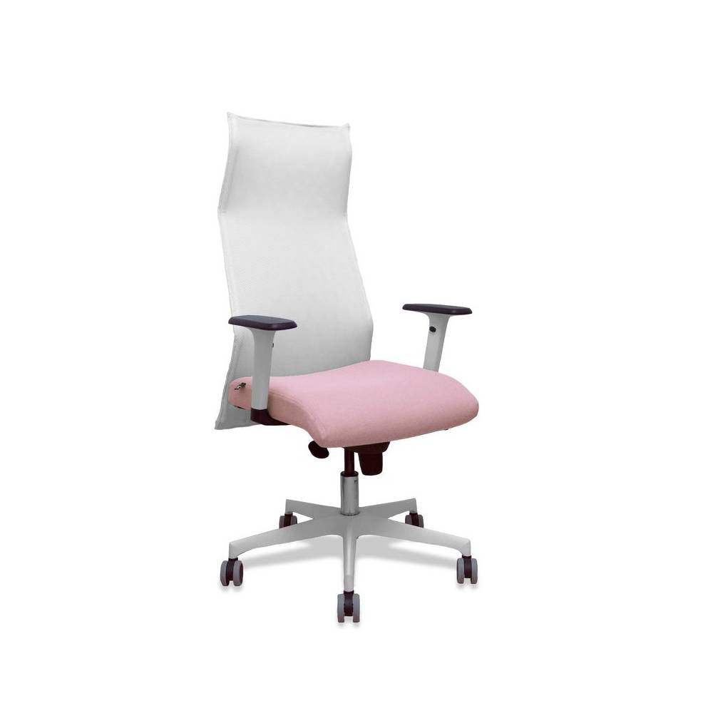 Sillón Sahúco blanco bali rosa brazos blancos base blanca ruedas parqué 65mm