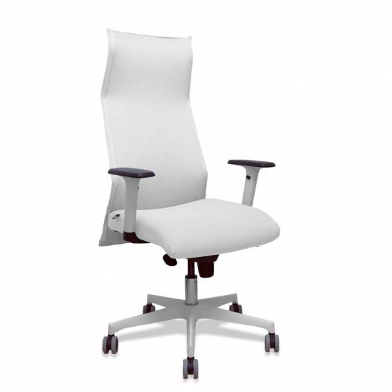 Sillón Sahúco blanco bali blanco brazos blancos base blanca ruedas parqué 65mm