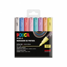 Rotulador uni posca pc-1m marcador de pintura punta extrafina 0,7 mm blister de 8 unidades colores pastel - 182634848