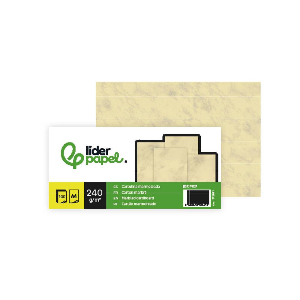 Cartulina marmoleada liderpapel din a4 240gr crema claro paquete de 100 hojas - CM07