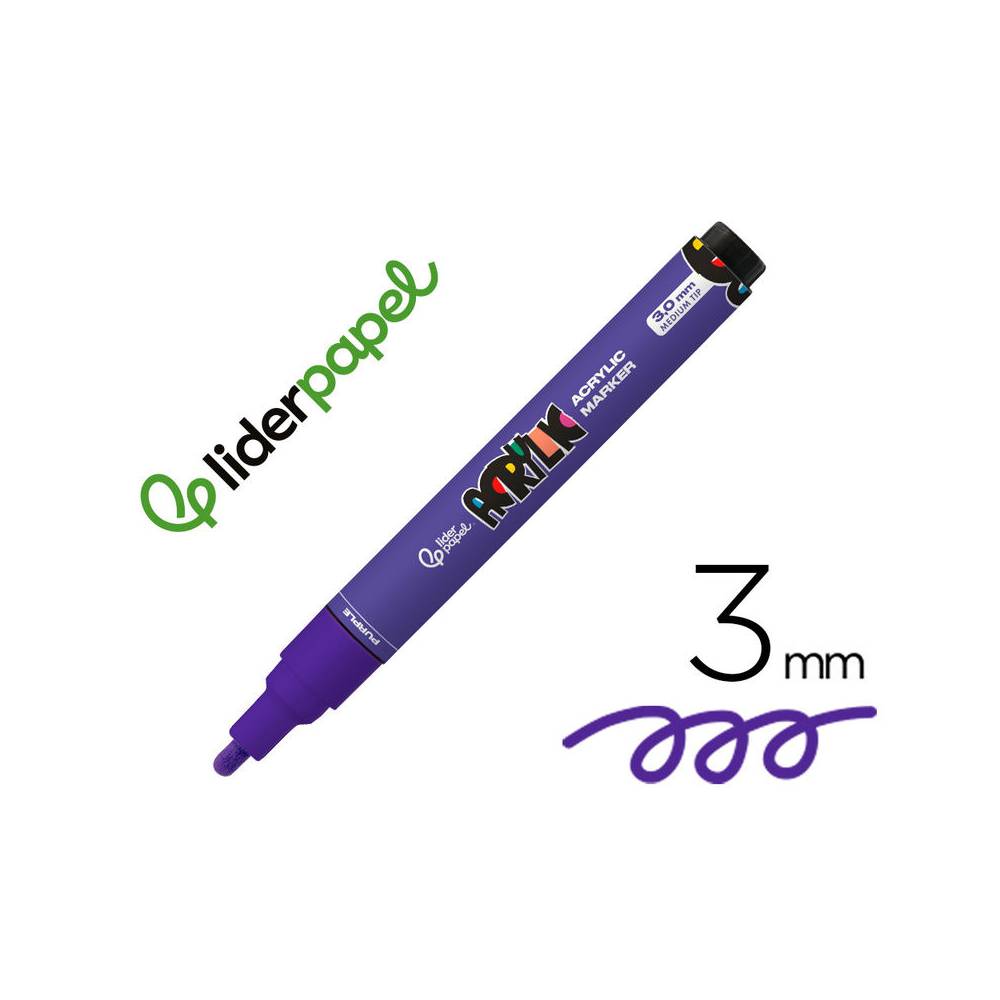 Rotulador liderpapel acrylic base agua todo tipo de superficie punta redonda 3 mm purpura - RT79