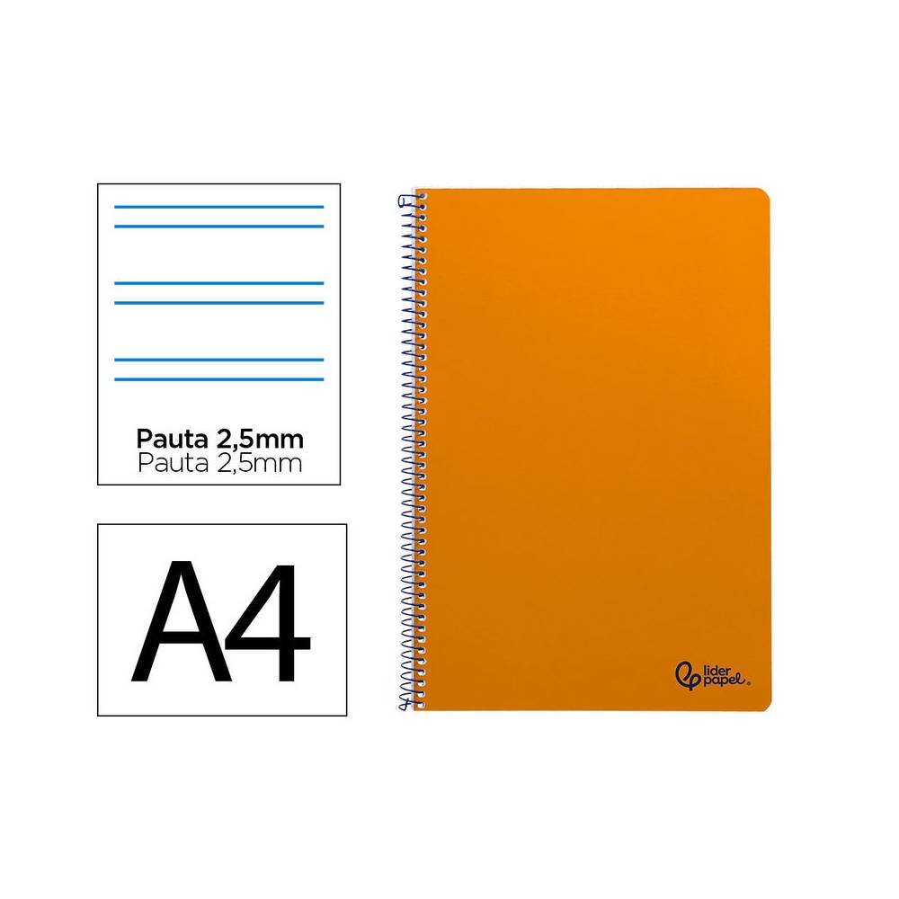 Cuaderno espiral liderpapel din a4 smart tapa blanda 80h 75gr pauta 2,5mm con margen color naranja - BF156