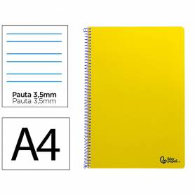 Cuaderno espiral liderpapel din a4 smart tapa blanda 80h 75gr pauta 3,5mm con margen color amarillo - BF160