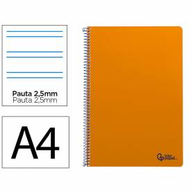 Cuaderno espiral liderpapel din a4 smart tapa blanda 80h 75gr pauta 3,5mm con margen color naranja - BF162