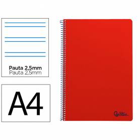 Cuaderno espiral liderpapel din a4 smart tapa blanda 80h 75gr pauta 3,5mm con margen color rojo - BF164