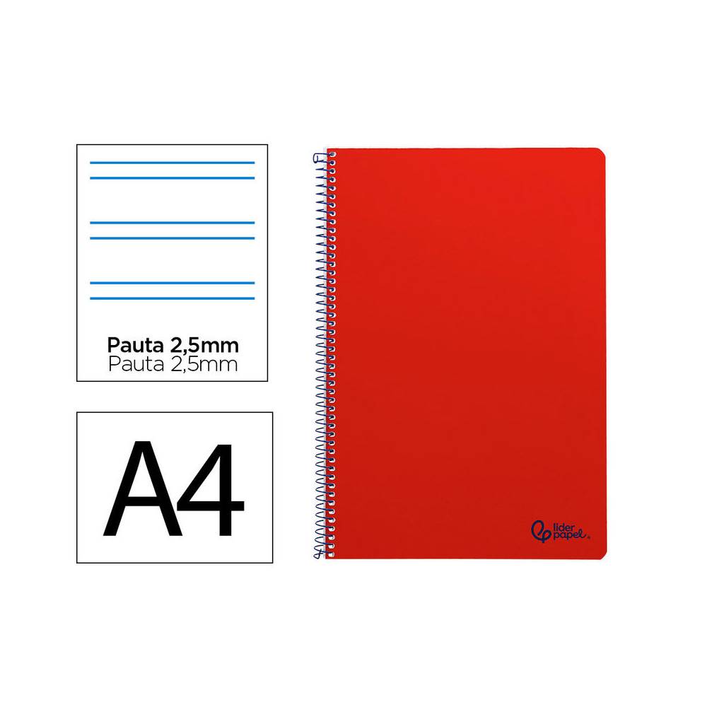 Cuaderno espiral liderpapel din a4 smart tapa blanda 80h 75gr pauta 3,5mm con margen color rojo - BF164
