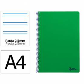 Cuaderno espiral liderpapel din a4 smart tapa blanda 80h 75gr pauta 3,5mm con margen color verde - BF165