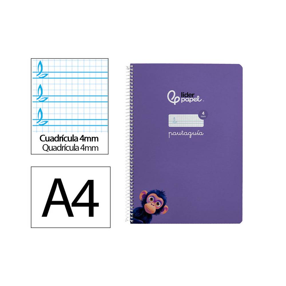 Cuaderno espiral liderpapel di n a4 pautaguia tapa blanda 80h 75 gr cuadro pautado 4mm color lila - BF114