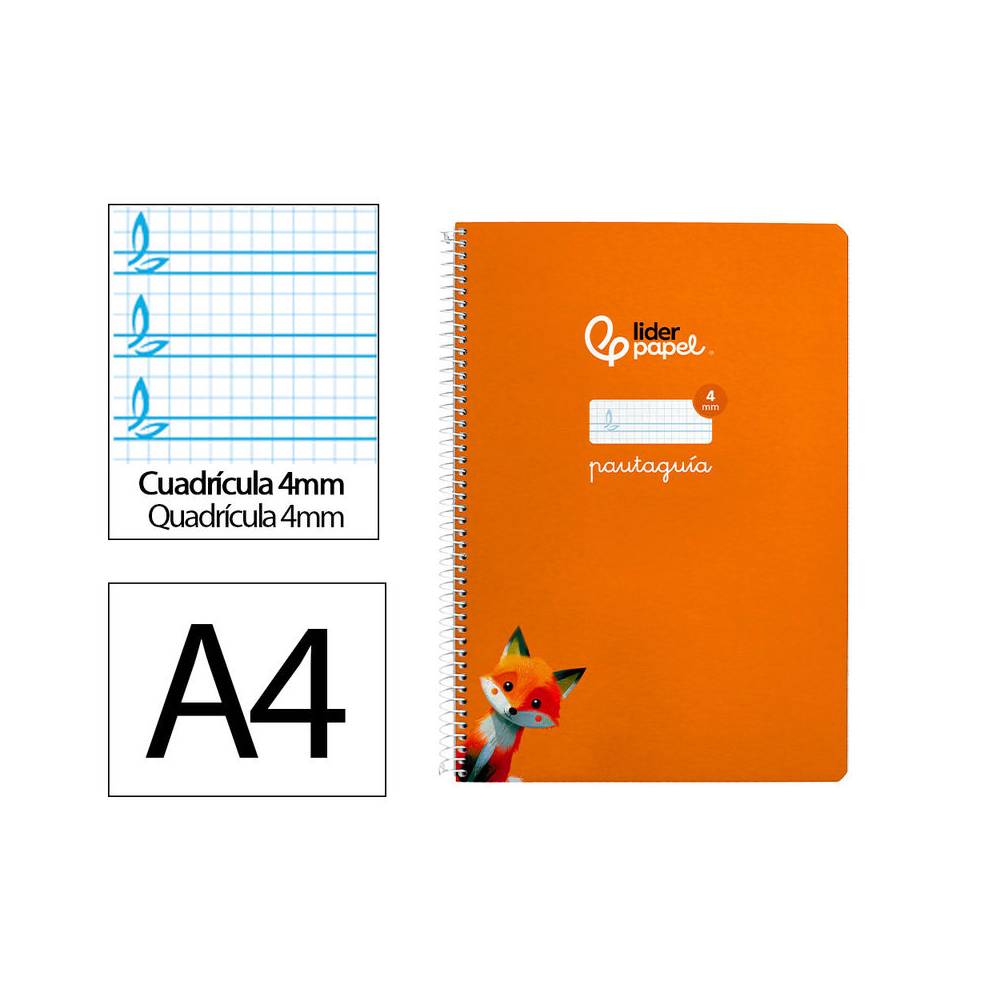 Cuaderno espiral liderpapel di n a4 pautaguia tapa blanda 80h 75 gr cuadro pautado 4mm color naranja - BF115