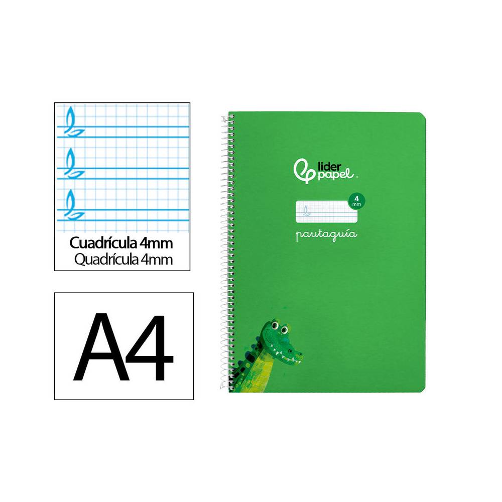 Cuaderno espiral liderpapel di n a4 pautaguia tapa blanda 80h 75 gr cuadro pautado 4mm color verde - BF117