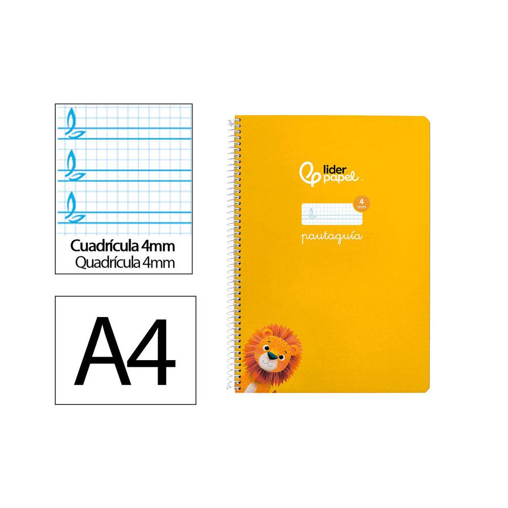 Cuaderno espiral liderpapel din a4 pautaguia tapa dura 80h 90 gr cuadro pautado 4mm color amarillo - BF136