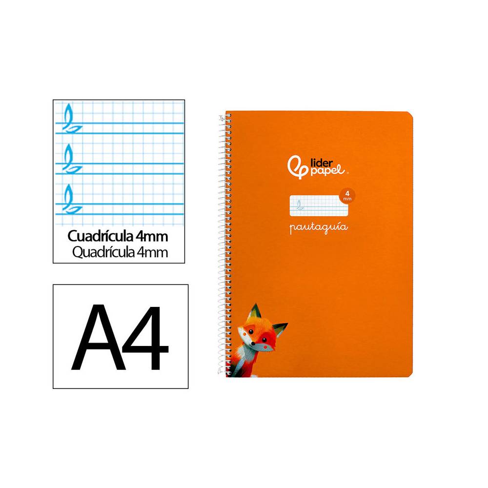 Cuaderno espiral liderpapel din a4 pautaguia tapa dura 80h 90 gr cuadro pautado 4mm color naranja - BF139