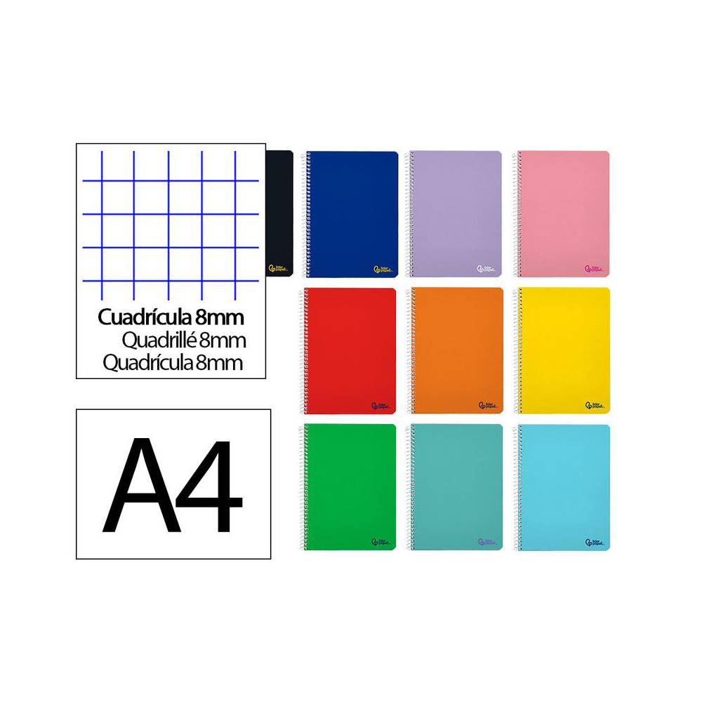 Cuaderno espiral liderpapel din a4 smart tapa blanda 80h 75gr cuadro 8 mm con margen colores surtidos - BF08