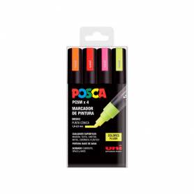 Rotulador uni posca pc-5m 4c marcador de pintura punta conica 1,8-2,5 mm bolsa de 4 unidades colores fluorescente - 182634682
