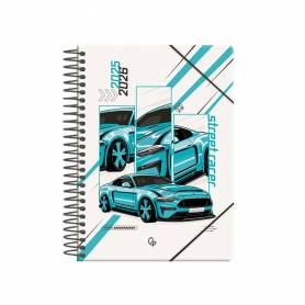 Agenda escolar liderpapel 25-26 espiral cars turquesa dia pagina a5 bilingüe papel fsc 80 gr - LP596