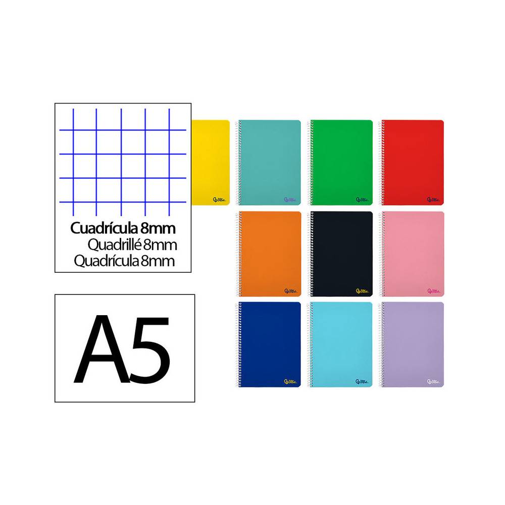 Cuaderno espiral liderpapel din a5 smart tapa blanda 80h 75gr horizontal 8mm con margen colores surtidos - BC02