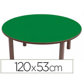 Mesa redonda mobeduc t2 tapa en laminado y mdf patas en madera de haya diametro 120 cm talla 0-3