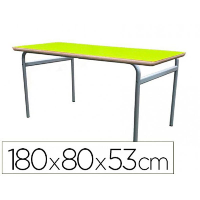 Mesa infantil mobeduc t2 extensible estructura redonda patas de tubo metal tablero mdf laminado 180x80 cm