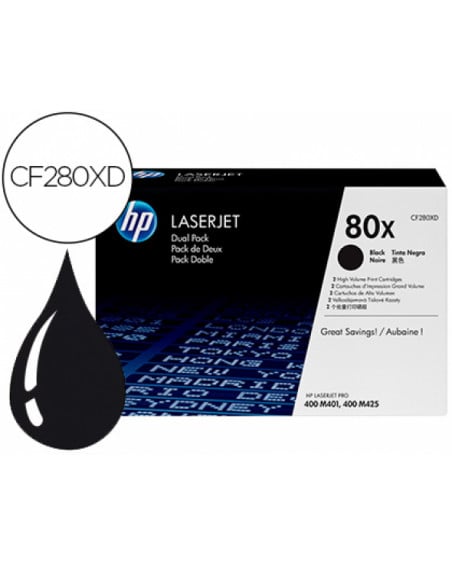 Toner hp laserjet pro 80x m401 m425 negro pack de 2 unidades 6900 paginas