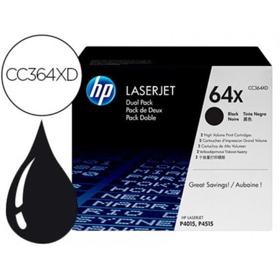 Toner hp laserjet 64 x p4015 p4515 negro pack de 2 unidades 24000 paginas