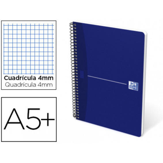 Cuaderno espiral oxford essentials tapa blanda cuarto 80 hojas 90 g cuadricula 4 mm azul