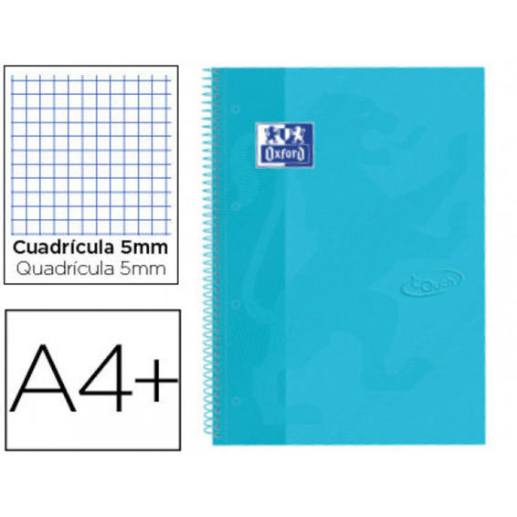 Cuaderno espiral oxford ebook 1 tapaextradura din a4+ 80 hojas cuadro 5 mm con margen bebe touch