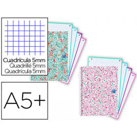 Cuaderno espiral oxford europeanbook 4 bloom tapa extradura din a5+ 120 hojas cuadro 5 mm con margen bloom