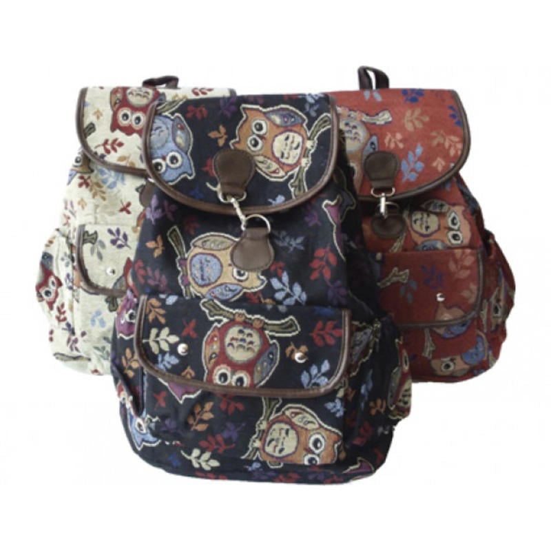 Mochila arguval tela buhos con bolsillo frontal 38x37x15 cm