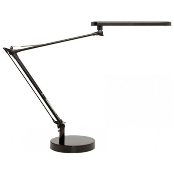 Lampara de escritorio unilux mambo led 5,6w doble brazo articulado abs y aluminio negro base 19 cm diametro
