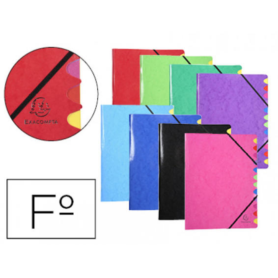 Carpeta clasificadora exacompta iderama 12 departamentos folio gomas carton forrado colores
